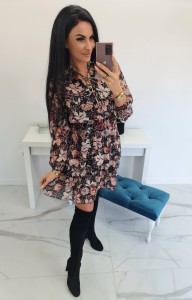 SUKIENKA DELVA  Z DŁUGIM RĘKAWEM PRINT - KWIATY