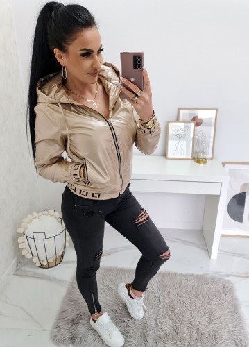 Kurtka wiatrówka Nicoletta z kapturem - beżowa złota