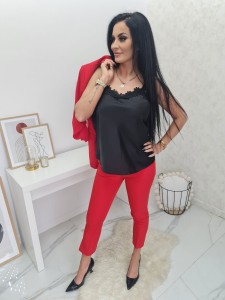 Elegancka bluzka Salmina top satynowy na ramiączkach z koronką  czarny