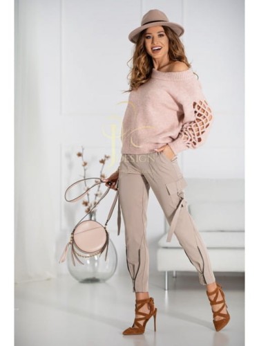 Sweter Marita ażurowy rękaw lużny krój polski producent J&K premium - pudrowy róż