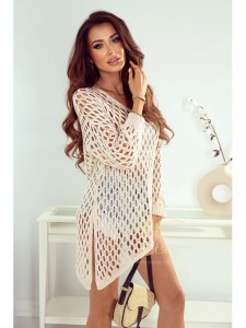 Asymetryczna narzutka ażurowa Eva Polski producent J&K premium -  beżowa