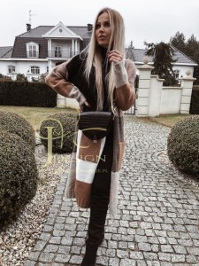 Długi sweter kardigan Sarra Polski producent J&K premium - beżowy