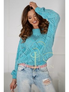 Ażurowy sweter Maya Polski producent J&K premium -  jasny błękit