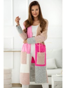 Długi sweter kardigan Sarra  Polski producent J&K premium - różowy