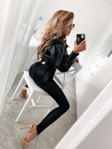 Eleganckie legginsy gładkie eko Diamencik snake double  Push up Me&Jan  czarne