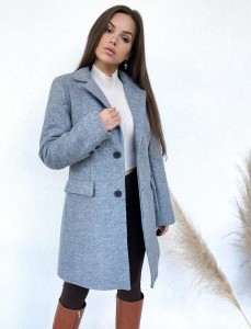 Elegancki klasyczny płaszcz na guziki Elite - szary melanż