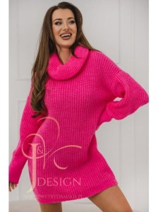 Sukienka swetrowa sweter z golfem Patty polski producent J&K premium -  fuksja