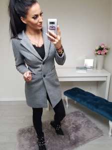 Włoski klasyczny płaszcz na podszewce Sophia - szary melanż