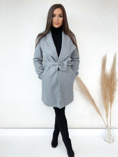 Elegancki włoski płaszcz Palermo z pikowaną podszewką i dużymi klapami - szary melanż