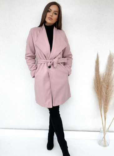 Elegancki włoski płaszcz Palermo z pikowaną podszewką i dużymi klapami - pudrowy róż