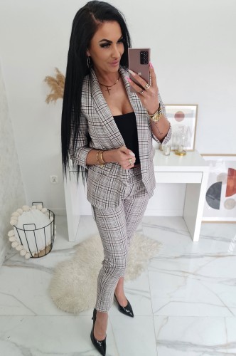 Elegancki garnitur damski Pamela - beżowo czarna kratka