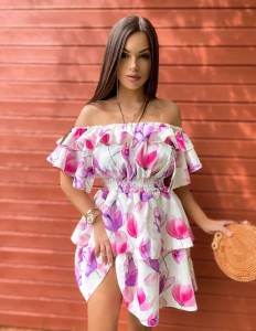 Sukienka hiszpanka Valentina flower print by Mielczarkowski polski produkt - fioletowe kwiaty