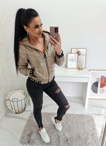 Kurtka wiatrówka Nicoletta z kapturem - beżowa mokka