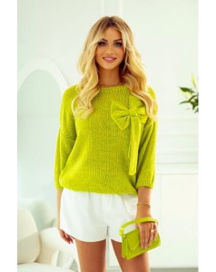 Krótki sweter Bona z kokardą polski producent J&K premium - limonka