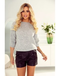 Wiosenny krótki sweter Eda z kokardą na plecach polski producent J&K premium - jasny szary