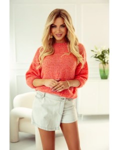 Wiosenny krótki sweter Eda z kokardą na plecach polski producent J&K premium - pomarańczowy
