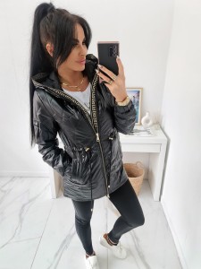 Pikowana kurtka parka Lucja z kapturem  - czarna