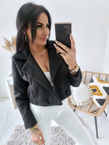 Dwurzędowy krótki płaszcz żakiet Primavera w jodełkę - czarny