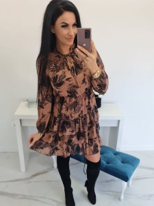 SUKIENKA DELVA  Z DŁUGIM RĘKAWEM PRINT - LIŚCIE