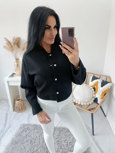 Kurtka bejsbolówka bomberka Astoria ze stójką flauszowa - czarna