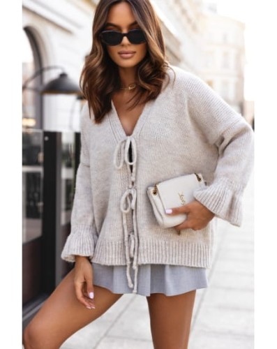 Sweter Piko z wiązaniem polski producent J&K Premium - beżowy