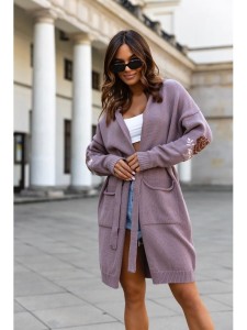Długi wiązany sweter kardigan Rosa polski producent J&K premium - fango fiolet