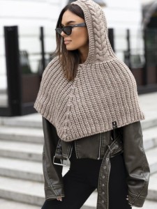 Szal komin balaclava z kapturem Samira polski producent J&K premium -  cappuccino