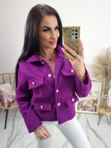 Krótki płaszcz żakiet Cantare baranek bukla ze złotymi guzikami - amarant