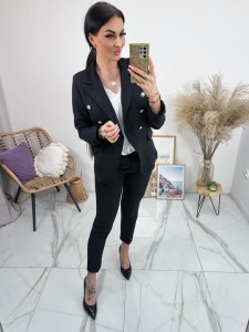 Garnitur damski Alma dwurzędowa marynarka ze złotymi guzikami + cygaretki w kant - czarny