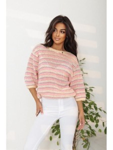 Krótki sweter Adelo w paseczki  polski produkt J&K premium - jasno żółty