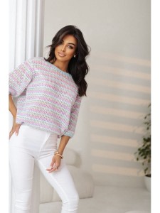 Krótki sweter Adelo w paseczki  polski produkt J&K premium - błękitny
