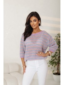 Krótki sweter Adelo w paseczki  polski produkt J&K premium - liliowy
