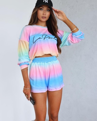 Welurowy dres Rainbow La Perla bluza z logo + krótkie spodenki  - ombre 3