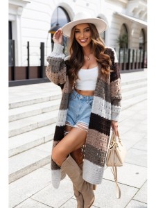 Kolorowy sweter kardigan Flow polski producent J&K premium - beżowy