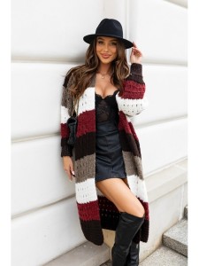 Kolorowy sweter kardigan Flow polski producent J&K premium - bordo