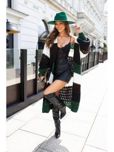 Kolorowy sweter kardigan Flow polski producent J&K premium - butelkowa zieleń