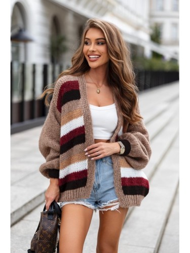 Krótki sweter Mersi w paski polski producent J&K premium - cappuccino