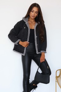 Kurtka zimowa jeansowa Korea Jeans z kożuchem - czarna