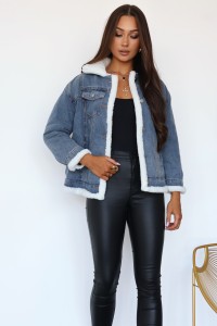 Kurtka zimowa jeansowa Korea Jeans z kożuchem - niebieska