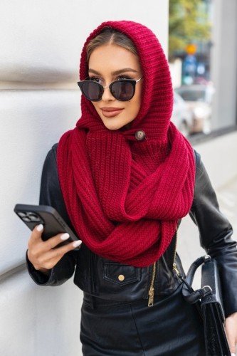 Czapkoszal balaklava z guzikiem Berta polski producent J&K premium - bordo