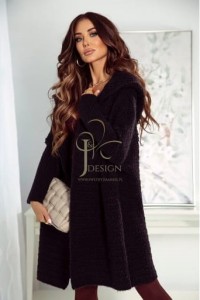 Długi kardigan Jenny z kapturem J&K premium plus size-  czarny