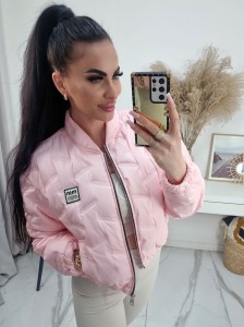  Wiosenna krótka kurtka MinMin ze stójką uniwersalna - pudrowy róż