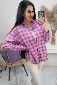 Bawełniana klasyczna koszula w kratę Malaga - krata jasny róż