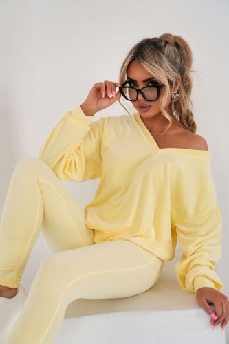Komplet dres welurowy Mielczarkowski bluza w serek + legginsy Polski produkt - żółty bananowy