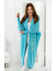 Długi sweter kardigan Lea narzutka Polski producent J&K premium - turkusowy