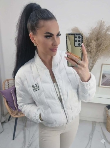  Wiosenna krótka kurtka MinMin ze stójką uniwersalna - biała