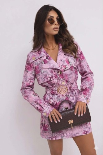 Kombinezon Komplet Vasari Marti z paskiem i złotą klamrą  - kwiaty fiolet