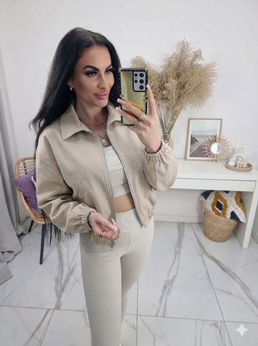 Kurtka bomberka Clarisa na suwak ze ściągaczem  - beżowa mokka