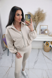 Kurtka bomberka Clarisa na suwak ze ściągaczem  - jasno beżowa