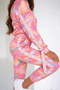 Welurowy dres komplet La Perla Zapp z lampasami holo bluza+spodnie - pastelowy róż 